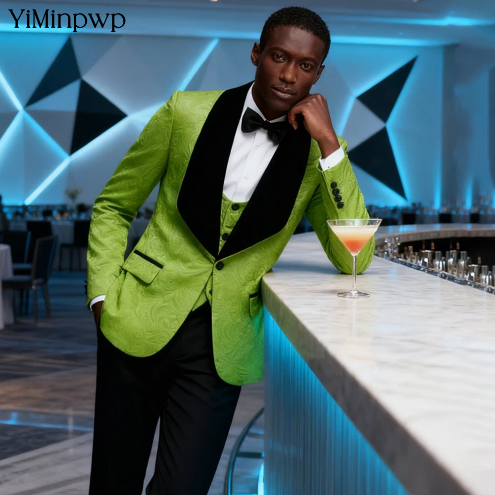 Men Formal Wear Modern - YiMinpwp Green Jacquard Men Suit Single